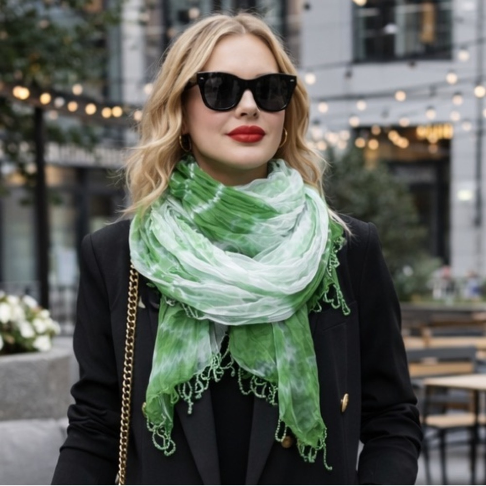 Green and White Women's Scarf